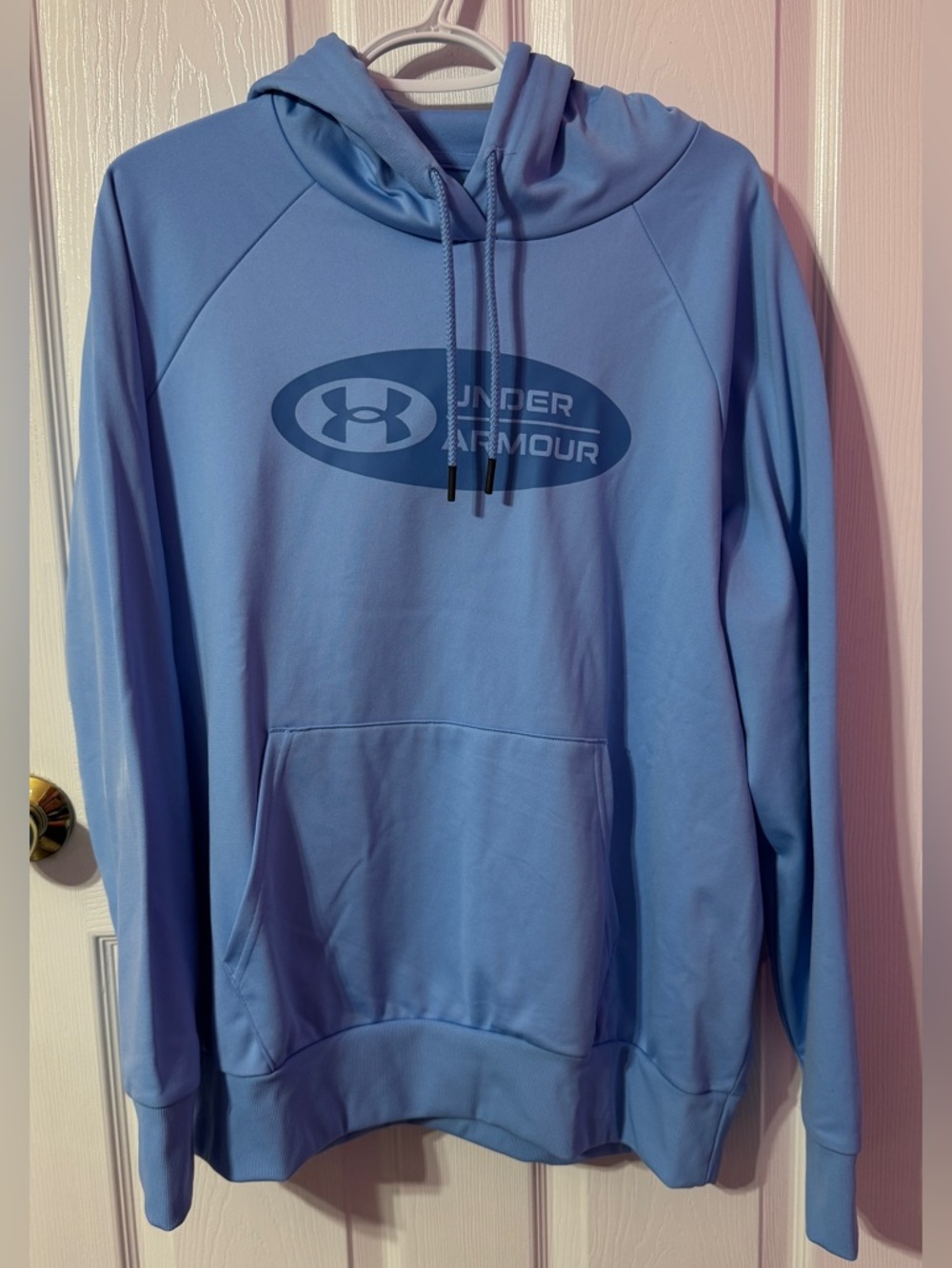 Under Armour Women’s Sky Blue Pullover Hoodie with Dark Blue Logo